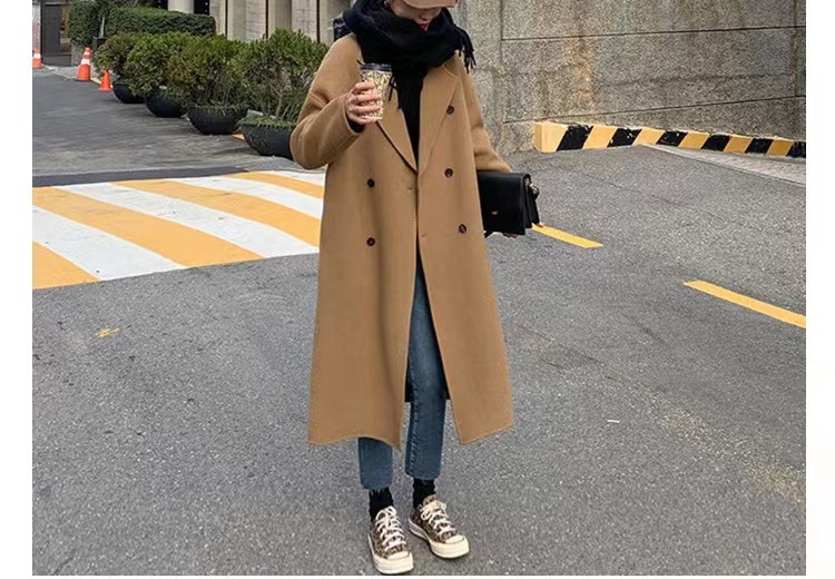 2022 Camel Woolen Coat Women's Mid-length Autumn and Winter Elegant Korean Fashion Double-breasted Woolen Coat Trendy_voghion.com