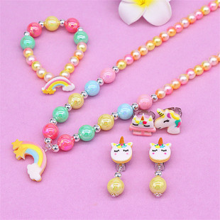 New Children's Necklace Bracelet Cross Border Cute Unicorn Rainbow Necklace Girls' Jewelry Set