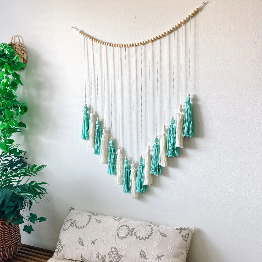ins Decoration Nordic European and American Pastoral Style Woven Wooden Beads Tassel Large Tapestry Home Decoration Wall Hanging Wall Decoration