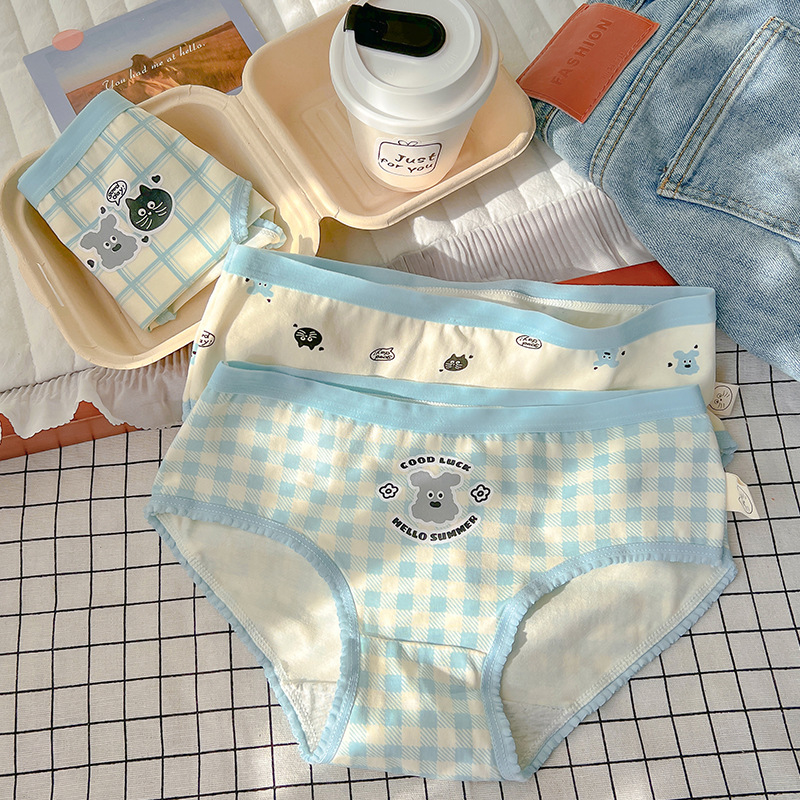 Underwear Women's Pure Cotton Cartoon Japanese Style Cute Student Girl's Briefs Mid-waist Breathable Sweet Antibacterial Printing