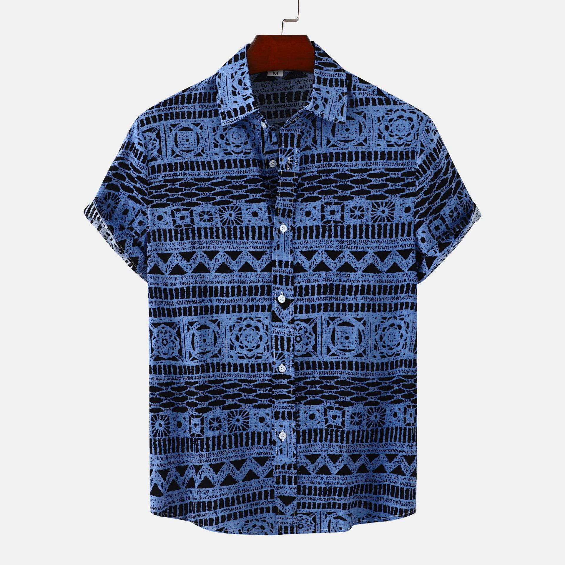 Cross-border men's national style short-sleeved floral shirt 2024 summer new plus size foreign trade men's short-sleeved floral shirt men
