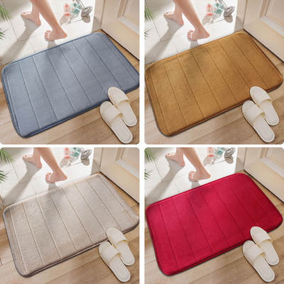 Household Coral Fleece Floor Mat Carpet Bathroom Thickened Water Absorbent Door Mat Solid Color Bedroom Living Room Non-Slip Door Mat Foot Mat