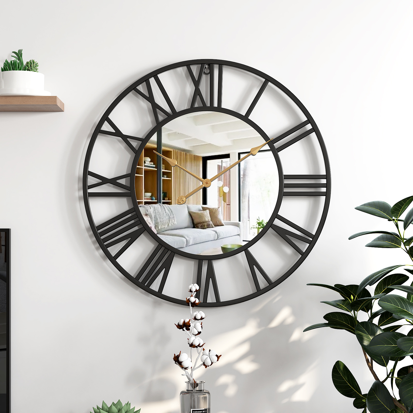 Amazon hot selling living room wall clock modern simple decoration metal mirror clock retro mute creative wall clock