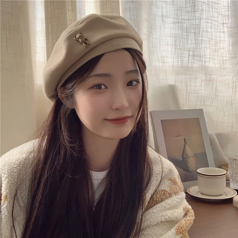 2023 autumn and winter Korean ins beret women's face small Japanese retro all-match woolen painter hat warm