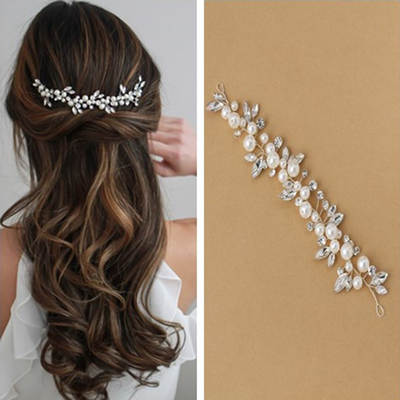 Bridal Wedding Headwear Pearl Horse Eye Diamond Short Hair Chain Hair Band Headwear Wedding Accessories Factory Direct Cross-Border