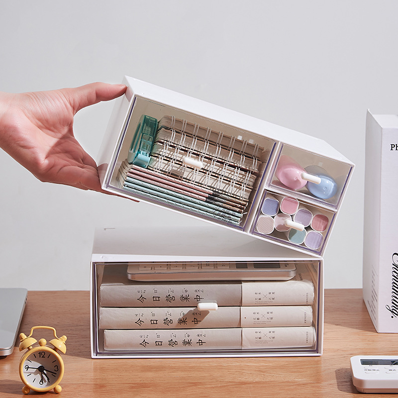 Drawer transparent white desktop stationery large storage box student Plastic Cosmetics Lipstick storage box wholesale