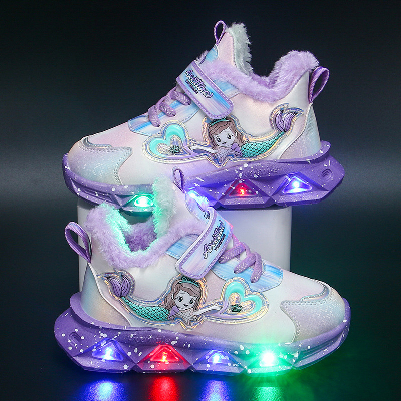 Light-up Children's Sneakers 2024 Spring and Autumn New Women's Shoes Small and Large Mesh Breathable Lightweight Student Running Shoes
