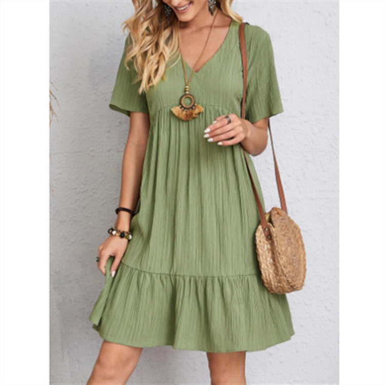 2023 European and American women's clothing Amazon popular summer loose casual short sleeve elegant dress 7 colors 6 size in stock