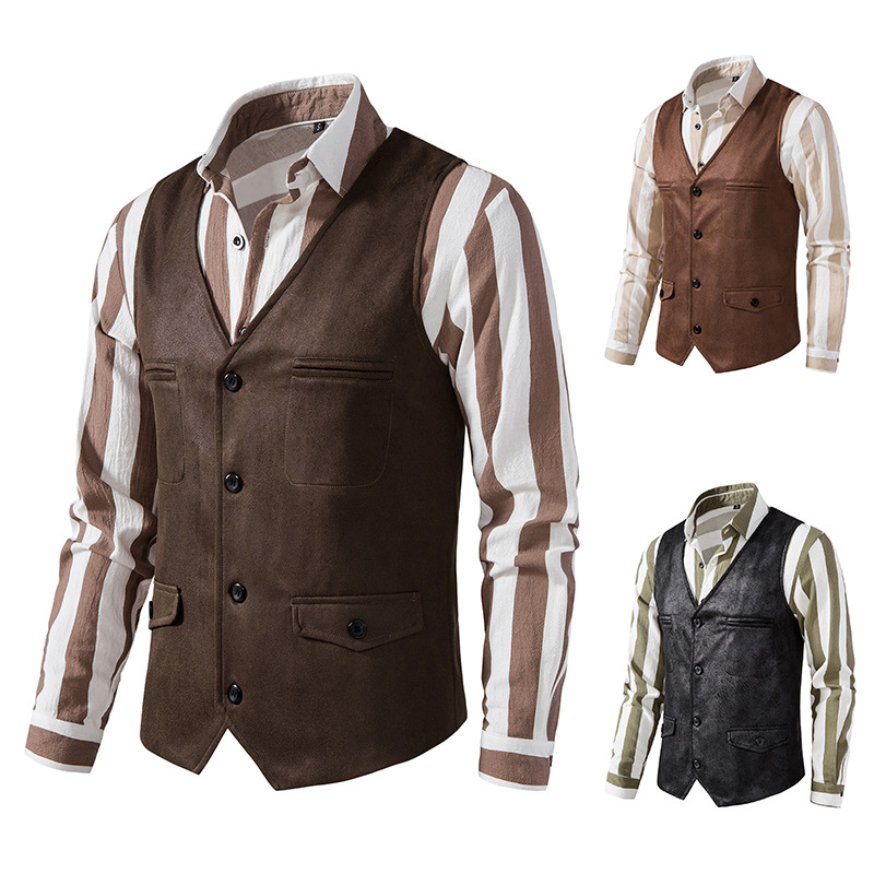 Amazon foreign trade trend Europe and the United States V-neck Suede single-breasted jacket vest vest M74