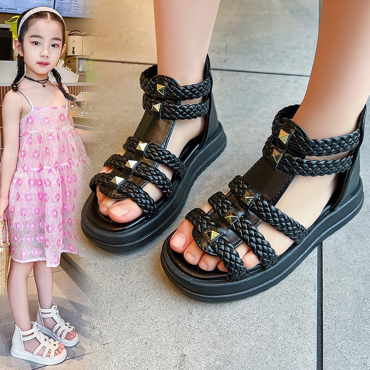 Girls Sandals Summer 2023 New Fashion Open Toe Princess Shoes Large Children Soft Sole Little Girl Baby Roman Shoes