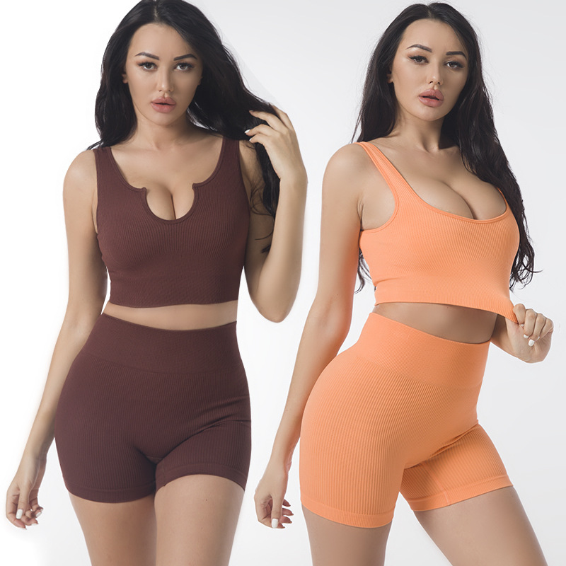 [Zhejin] Cross-border European and American Yoga Clothing suit Fitness Sports Yoga Vest Tight High Waist Yoga Shorts