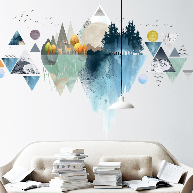 Factory new Nordic geometric mountain reflection wall stickers living room bedroom decoration self-adhesive stickers AY-10051