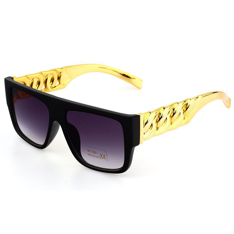 Fashion Sunglasses Big Gold Chain Gold Plated Twist Legs Punk Glasses Local Hero Street Showcase Sunglasses Foreign Trade Cross-Border