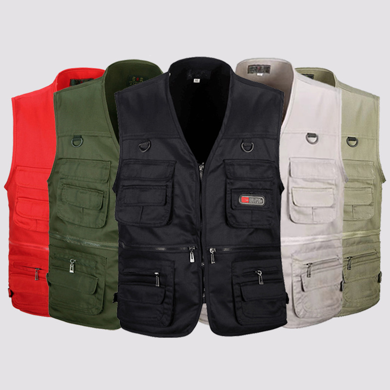 Factory wholesale outdoor multi-pocket vest male fishing reporter photography tactical vest printed LOGO three friends vest