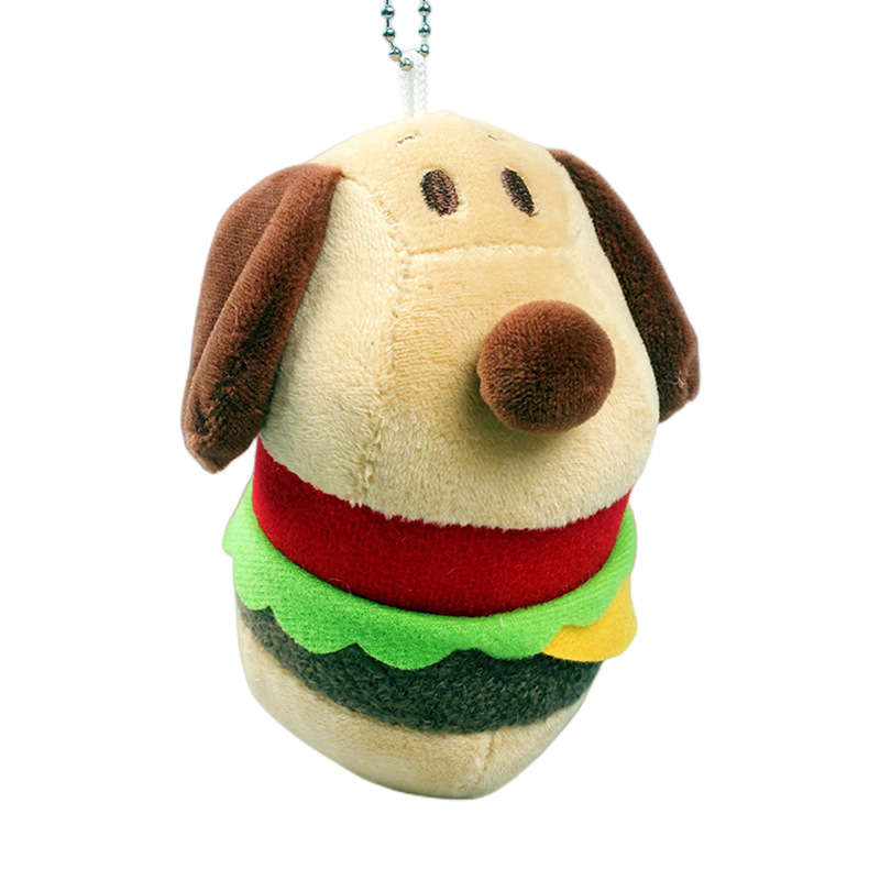 New cute hamburger dog plush pendant popcorn puppy keychain backpack ornaments small gift factory wholesale
