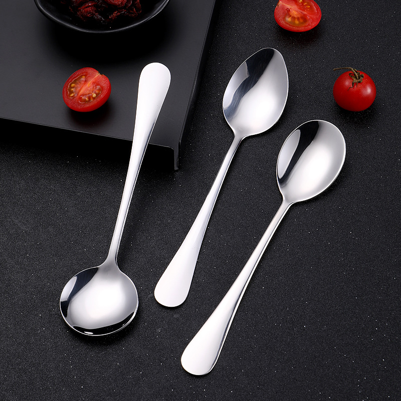 Wholesale light handle fork spoon 1010 round Spoon soup spoon laser logo canteen tableware household spoon stainless steel spoon