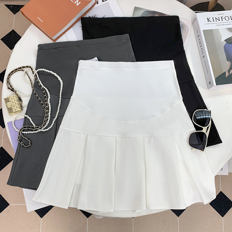 Pregnant women's short skirt autumn thickened suit material pleated small versatile short skirt thickened twill lined A- line skirt