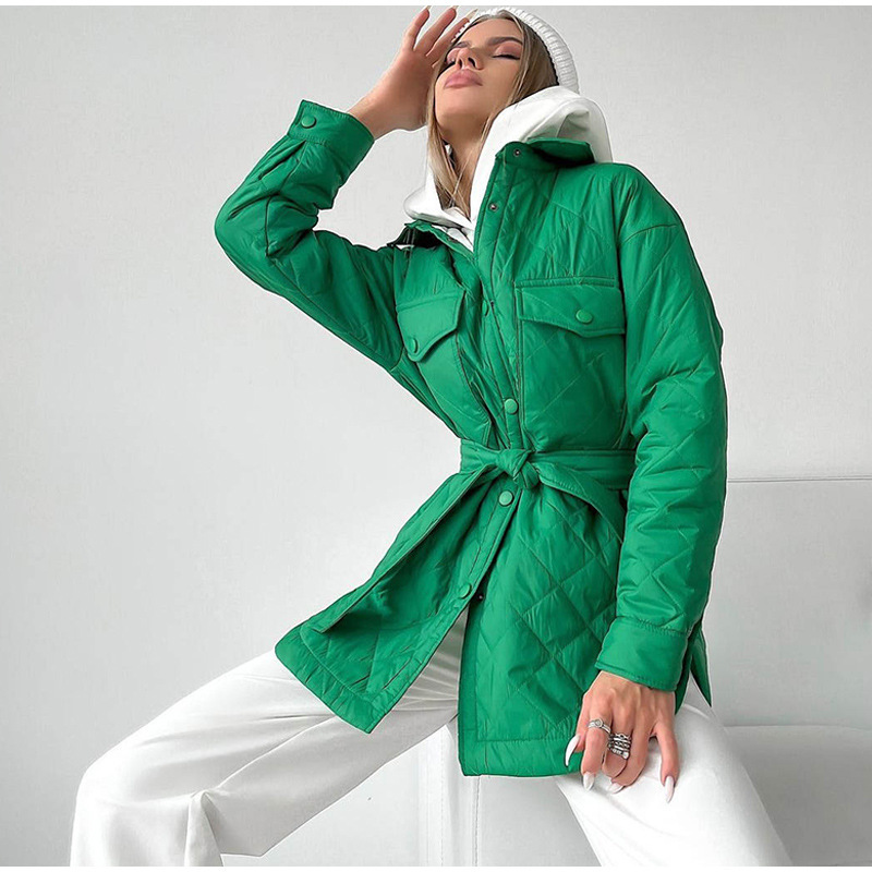 Long Breasted Lapel Loose Warm Plaid Cotton-padded Coat New Arrival 2022 Autumn and Winter All-match Thickened Cotton-padded Coat Women's European and American Style
