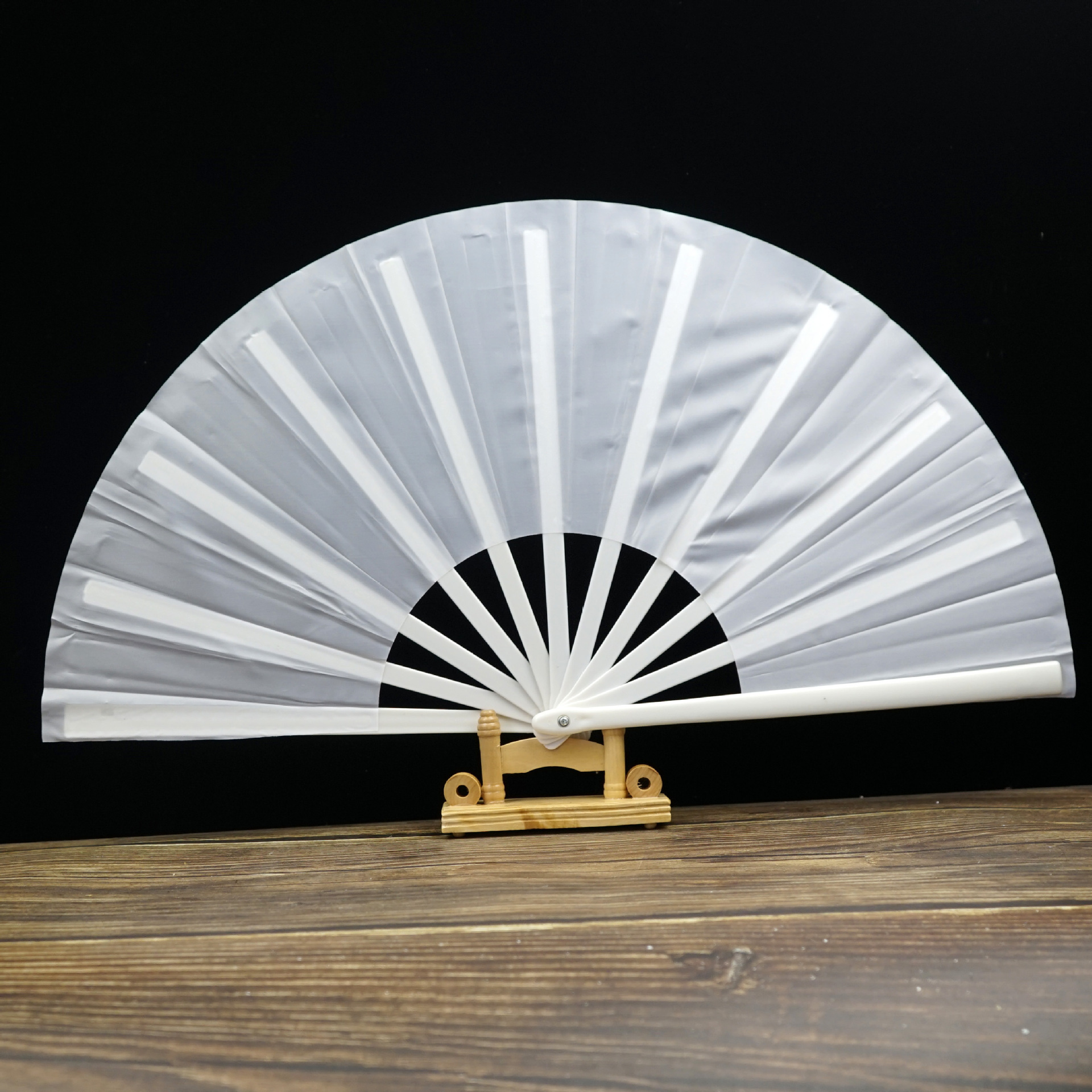 One foot 33cm black and white red ring fan pure black kung fu fan opening and closing smooth cross-border antique folding fan