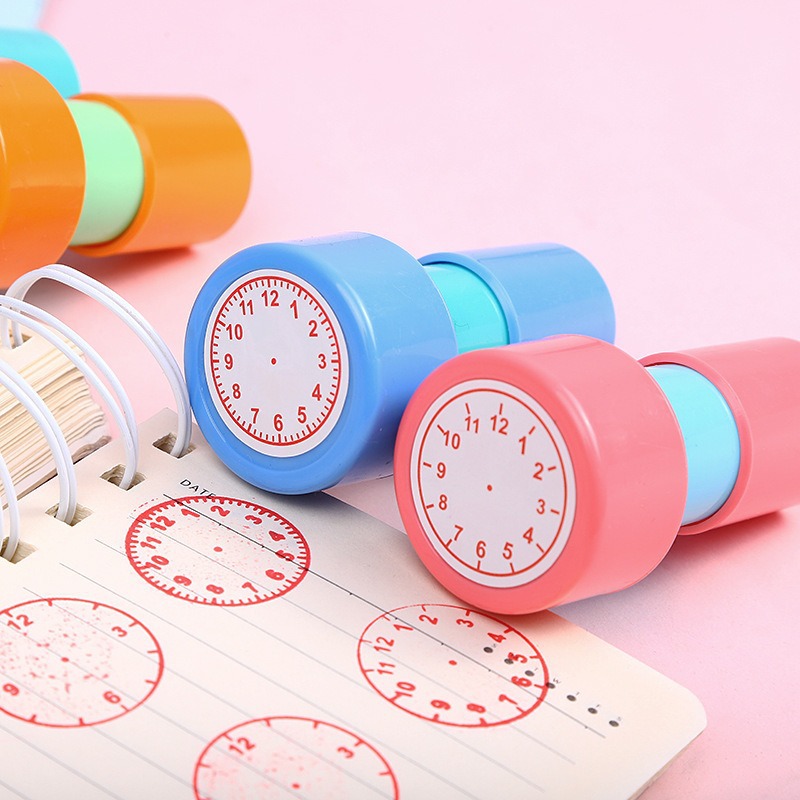 First and second grade students children recognize time clock seal teaching clock teaching aids learning practice recognize clock
