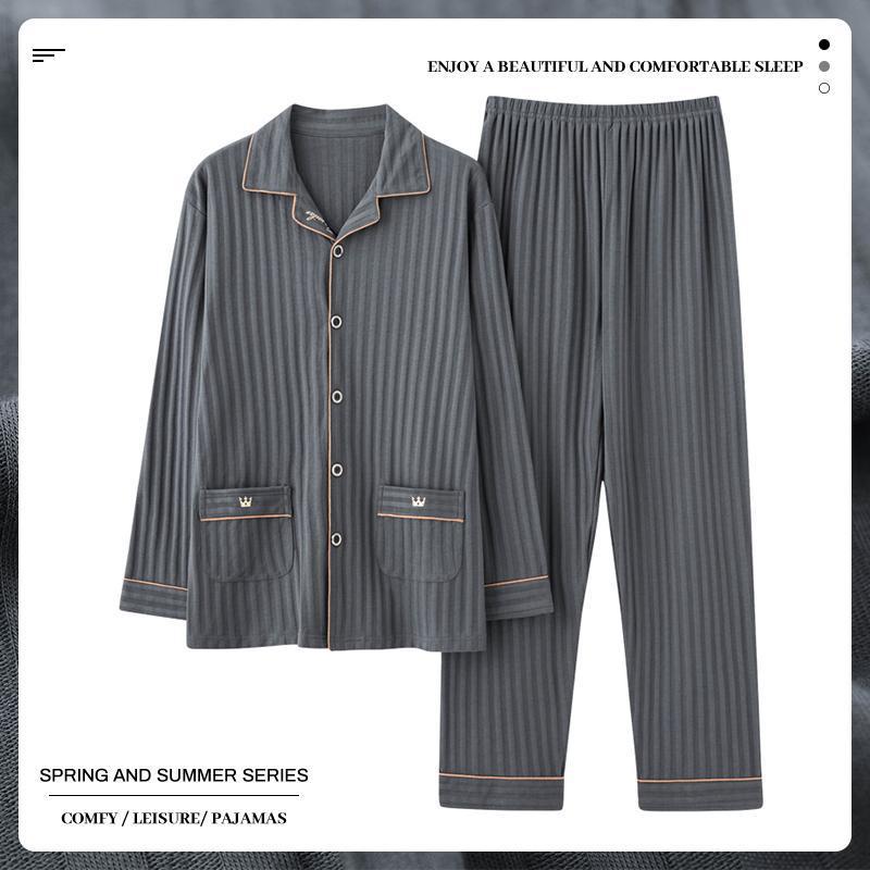 Men's pajamas men's spring and autumn long-sleeved casual simple fashion home wear men's autumn and winter cardigan plus size suit