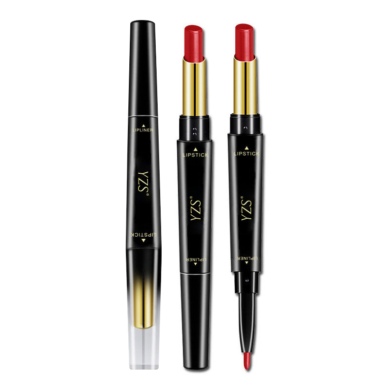 YZS double head lipstick pen lip liner is not easy to decolorization hook line double head rotating lipstick lip pen matte makeup lipstick