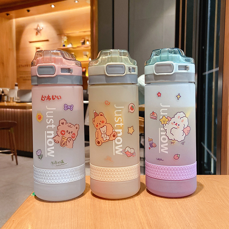 High-looking gradient water cup female summer ins style student plastic drop-resistant large capacity frosted portable straw Cup