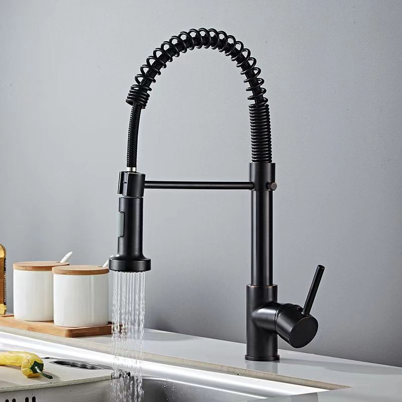 Cross-border 304 stainless steel spring faucet pull-out kitchen hot and cold multi-function telescopic rotating vegetable basin faucet