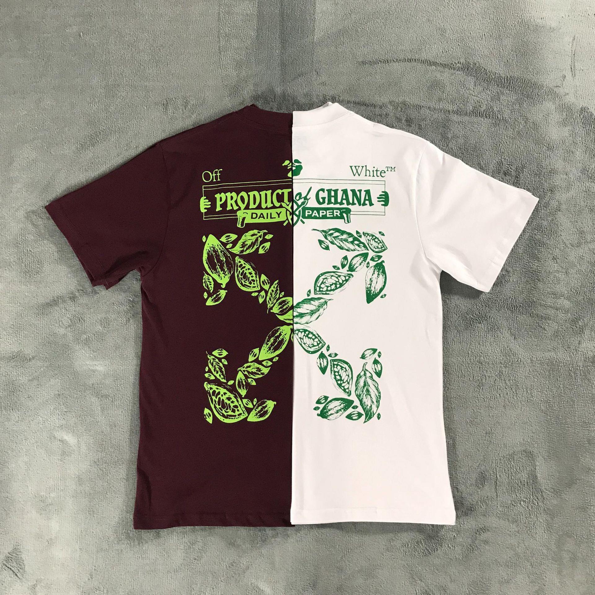 Cross-border generation of European and American Tide brand OW Green Leaf Arrow Printing men's and women's loose version of short-sleeved T a wholesale