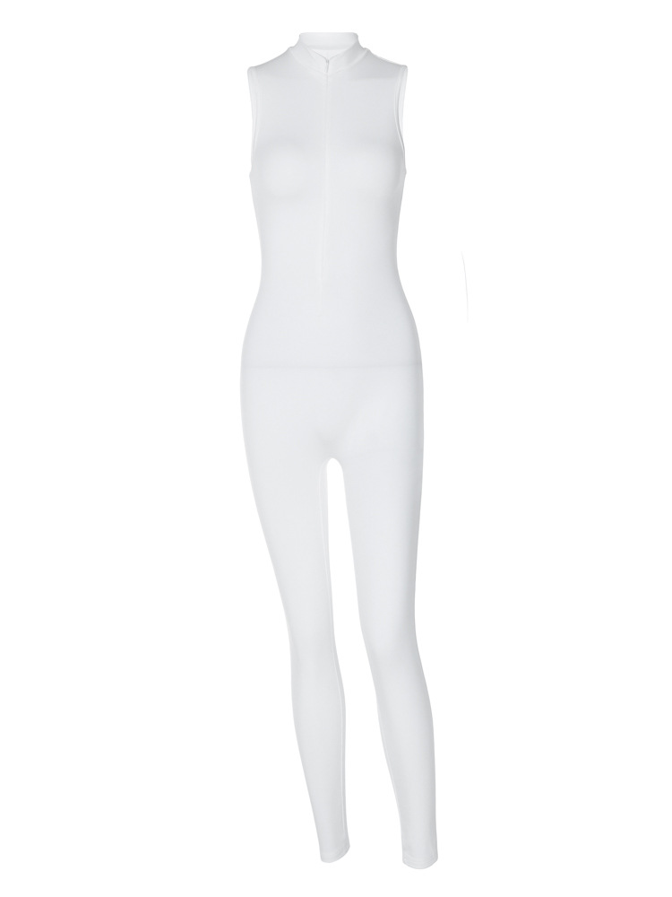 欧洲女装2024春季新款时尚纯色瑜伽高腰拉链修身运动无袖连体裤女