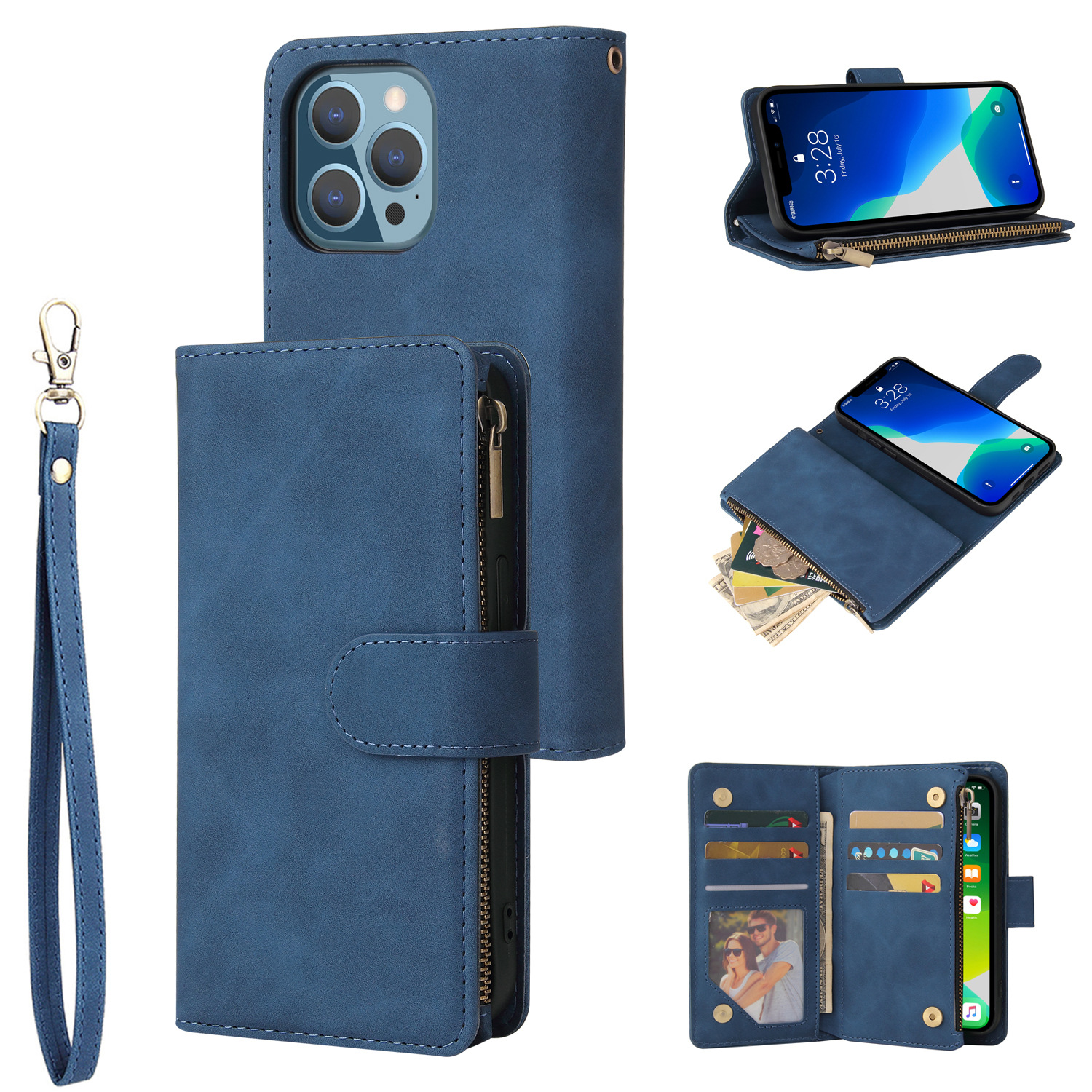 Suitable for Apple 16E Multi Card Zipper iPhone16pro Max Card Phone Leather Case