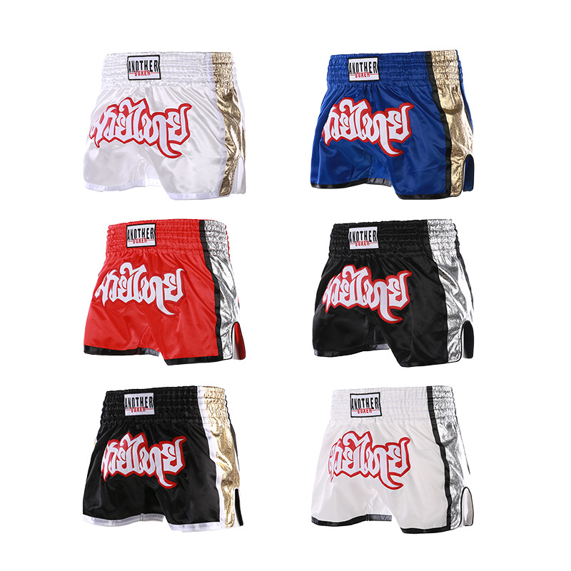 New Style Muay Thai Shorts High Whip Leg Boxing Pants Side-Shiny Leather Craft Wushu Team Uniform