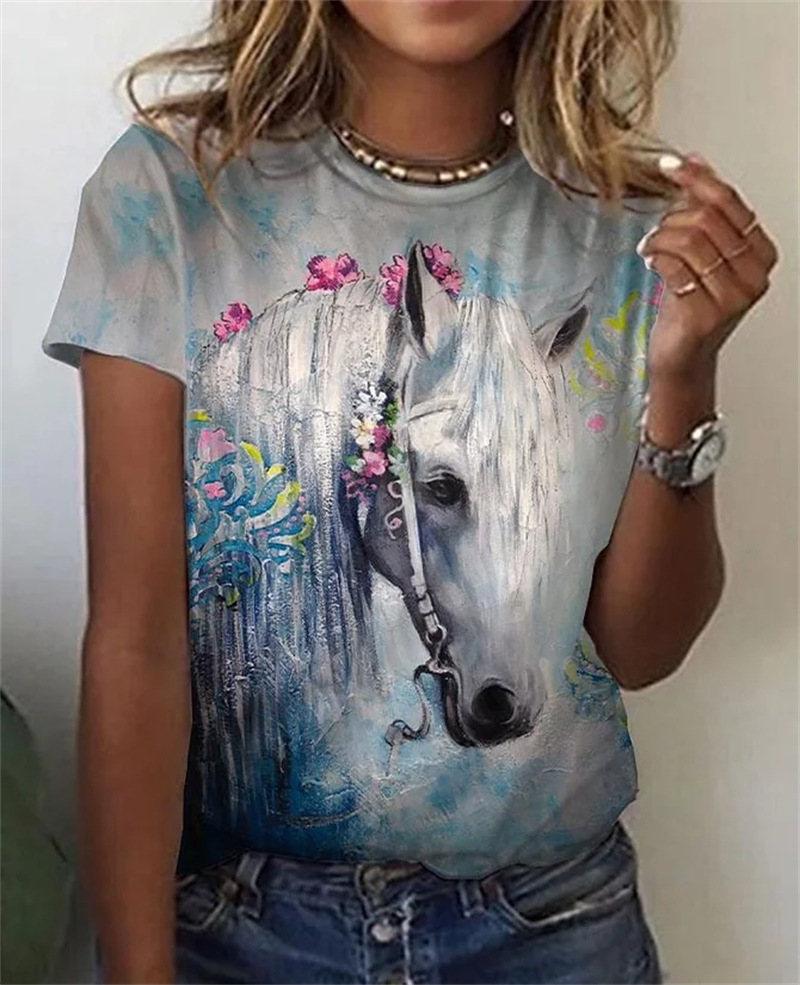 2023 Summer Amazon Independent Station wish Cross-border Animal Pattern Printed Short-sleeved Round Neck T-shirt