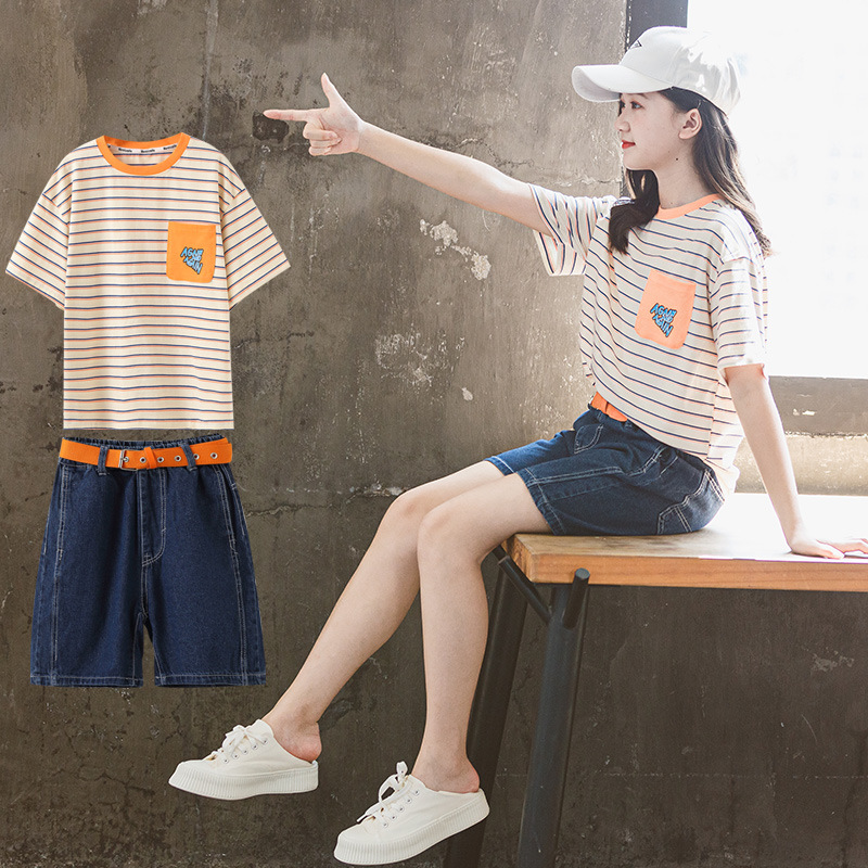 女童夏裝套裝2022新款兒童網紅洋氣夏季衣服中大童短袖薄款兩件套