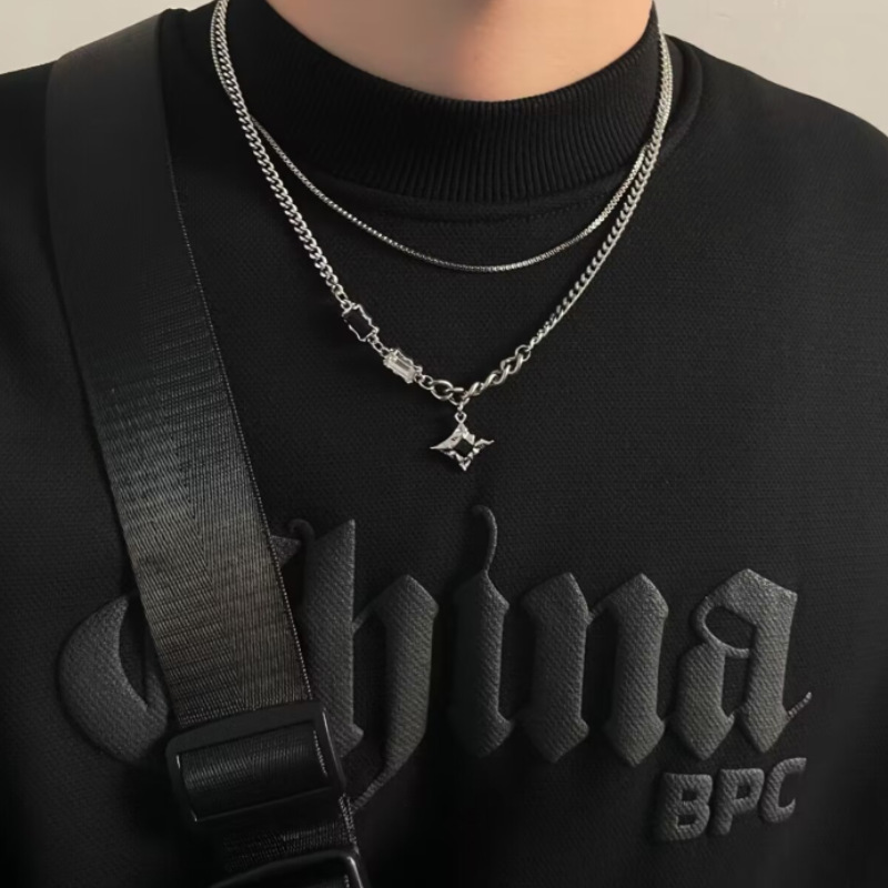 Manxing double-layer necklace men's fashionable sweater chain light luxury niche design sense hip hop style couple boys female clavicle chain