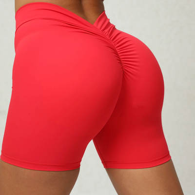 Back waist deep V-shaped wrinkle tight hip yoga shorts European and American new style no embarrassment line peach hip fitness shorts