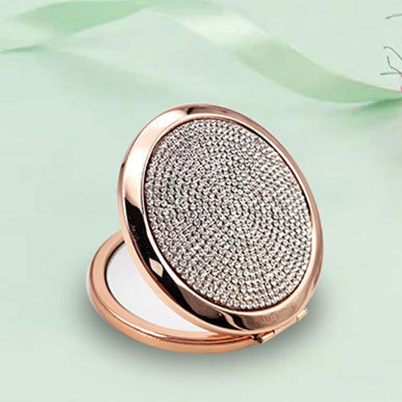 Portable makeup mirror round metal diamond mirror gift mirror flip folding mirror manufacturers wholesale double-sided mirror