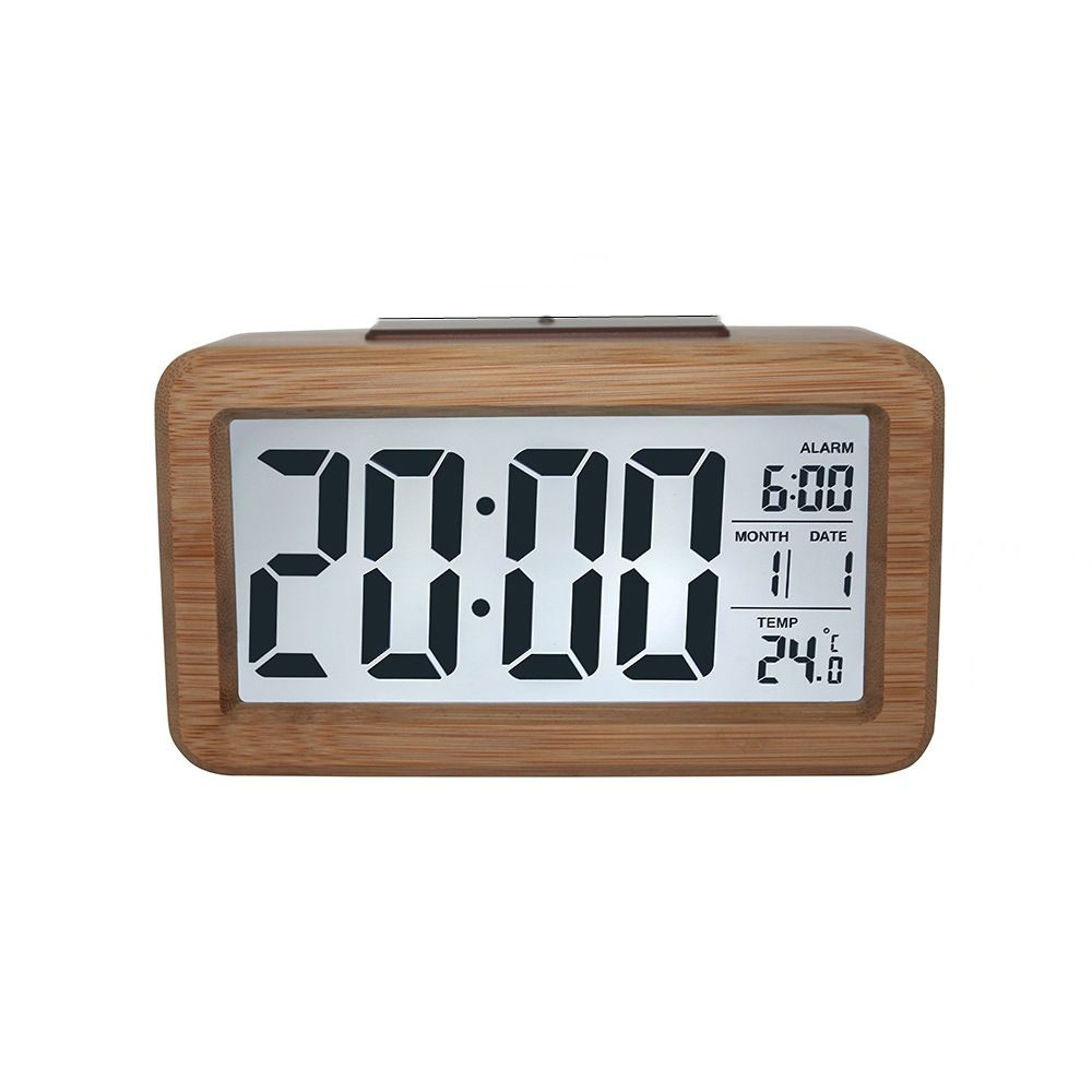 Creative electronic clock simple solid wood alarm clock fashion electronic gift smart clock student sleeping wooden luminous clock