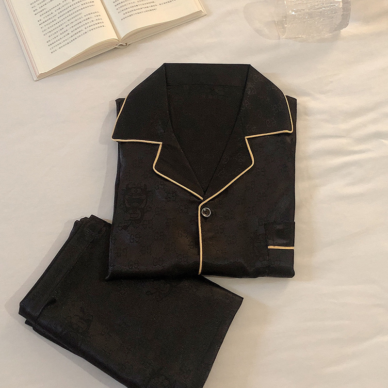 2023 new pajamas men's spring and autumn long sleeve Ice Silk large size two-piece real silk thin summer homewear