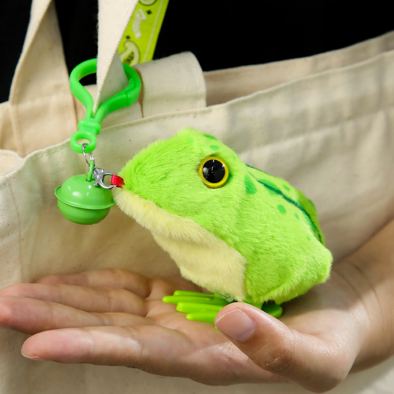 Lejier with keychain Bell jumping frog clockwork toy simulation jumping frog backpack pendant toy gift