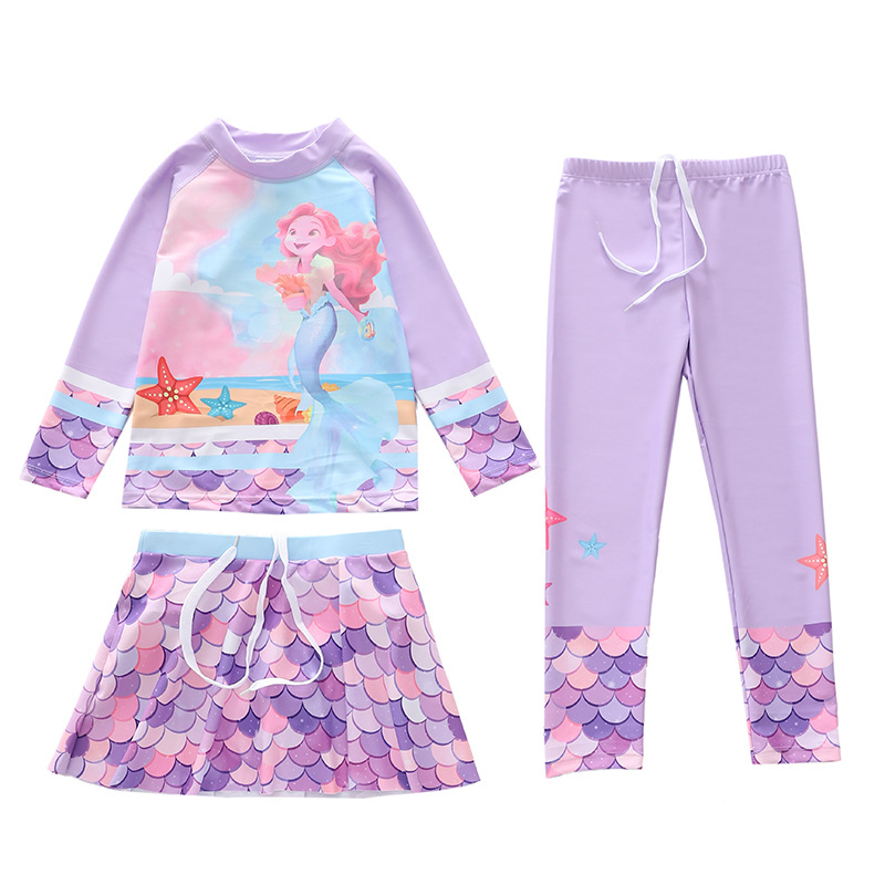Children's Swimwear Women's New Split Sunscreen Girls' Swimwear Long-sleeved Trousers Small, Middle and Large Children's Students Girls' Swimwear