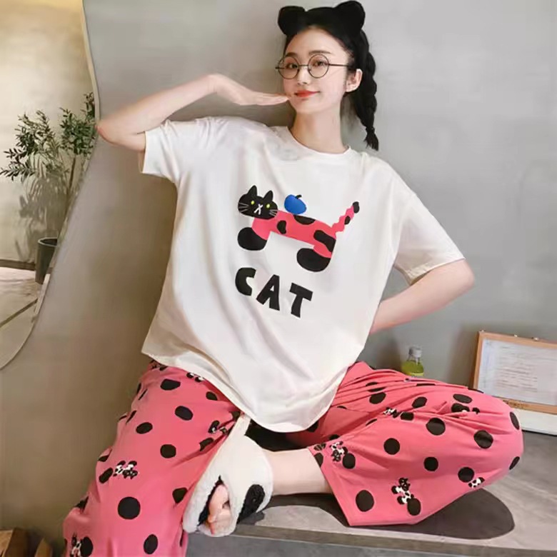 Pajamas Women's Short-sleeved Pants Summer Cartoon Cute 2024 New Cartoon Spring and Summer Day Home Clothes suit Can Wear