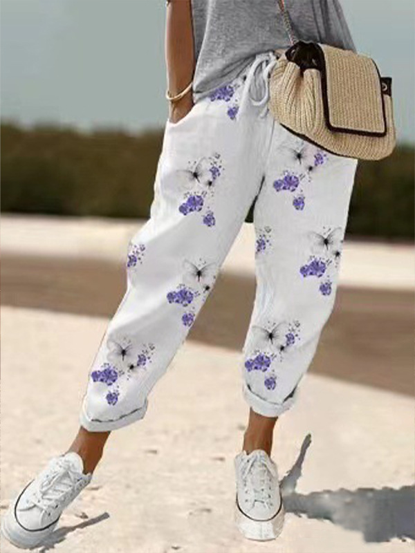 2023 Amazon ebay Cross-border wish Foreign Trade Independent Station Women's Printed Cotton and Linen Casual Women's Pants Trousers
