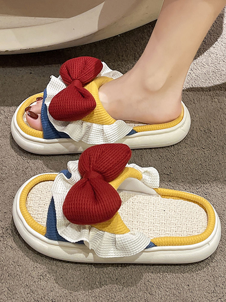 Women's Outdoor slippers princess shoes single slippers spring and autumn thin mute dormitory non-slip linen Four Seasons slippers