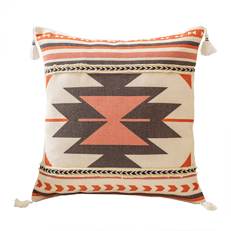 Foreign Trade Cross-border Ethnic Style Cotton and Linen Tassel Pillow Pillow Cover Sofa Hotel Folk Style Bohemian Pillow