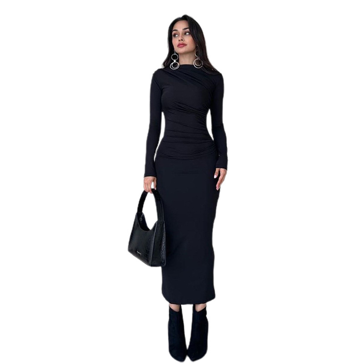 2024 Spring and Autumn New Slim High Sense Solid Color Elegant Long Hip dress Women