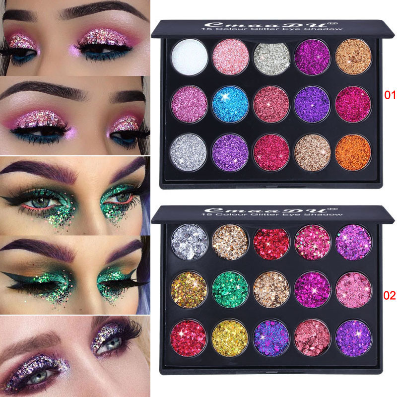 Cross-border dedicated to CmaaDu 15-color diamond sequins eye shadow plate shiny glitter powder high-gloss eye shadow Europe and the United States foreign trade