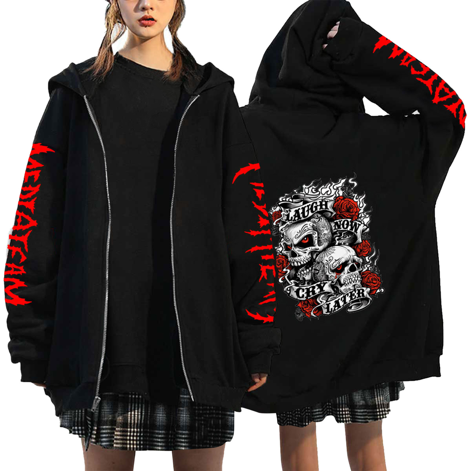 2021 European and American Diablo Style Sweatshirt Women's Hoodie Gothic Couple Hip-Hop Harajuku Large Size Zipper Sweatshirt