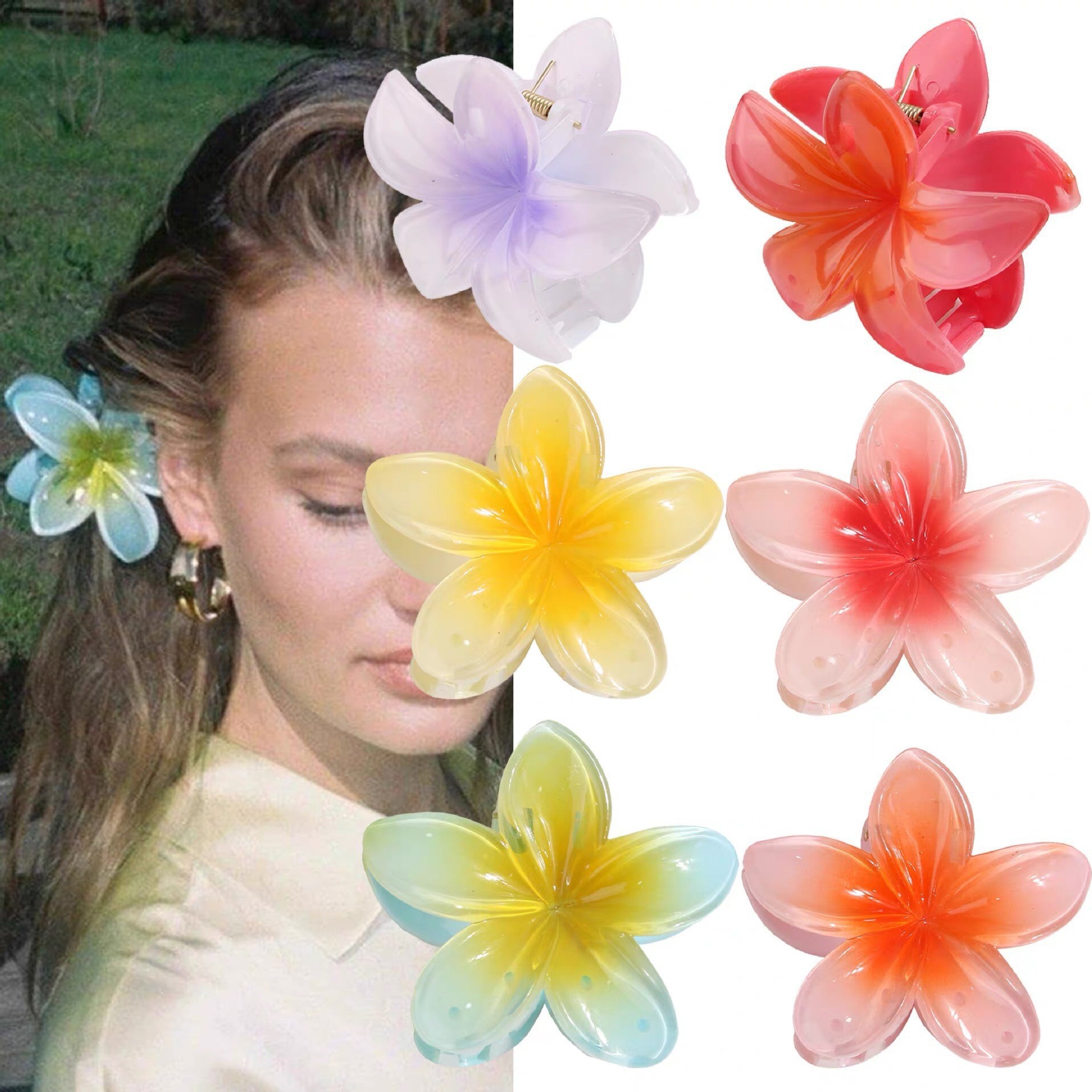 Egg Flower Grab Clip Advanced Gradient Flower Large Grab Clip Hair Accessories Super Fairy Head Disc Hair Headwear Shark Clip_voghion.com