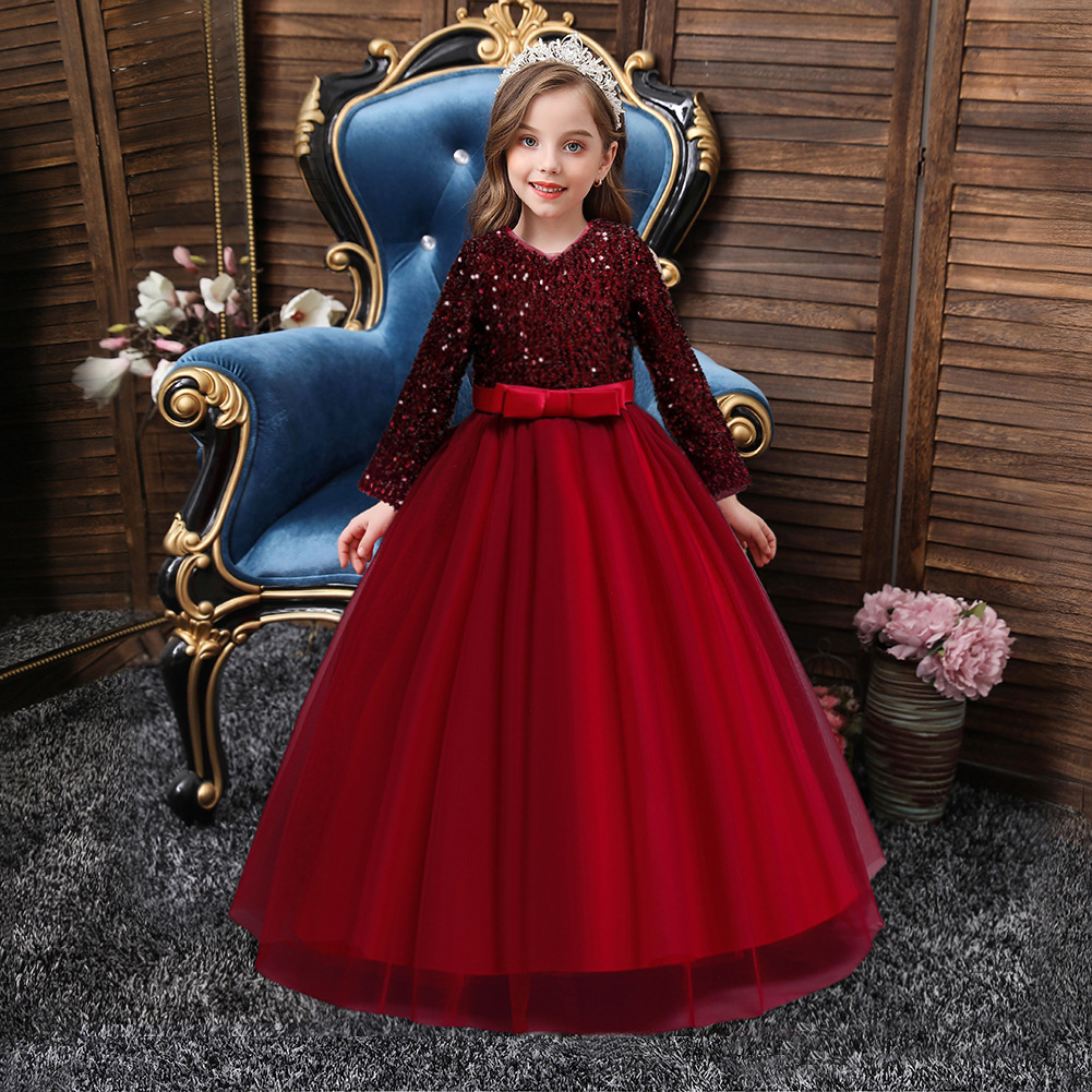 Amazon new children's dress princess dress ins girls long sequins dress children's clothing wholesale